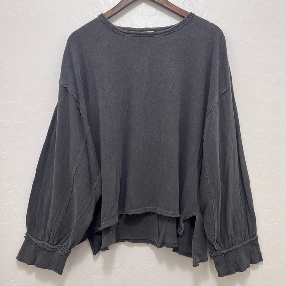 We The Free Tops - We The Free Gray Cropped Long Sleeve Shirt Oversized Slouchy Hippie
